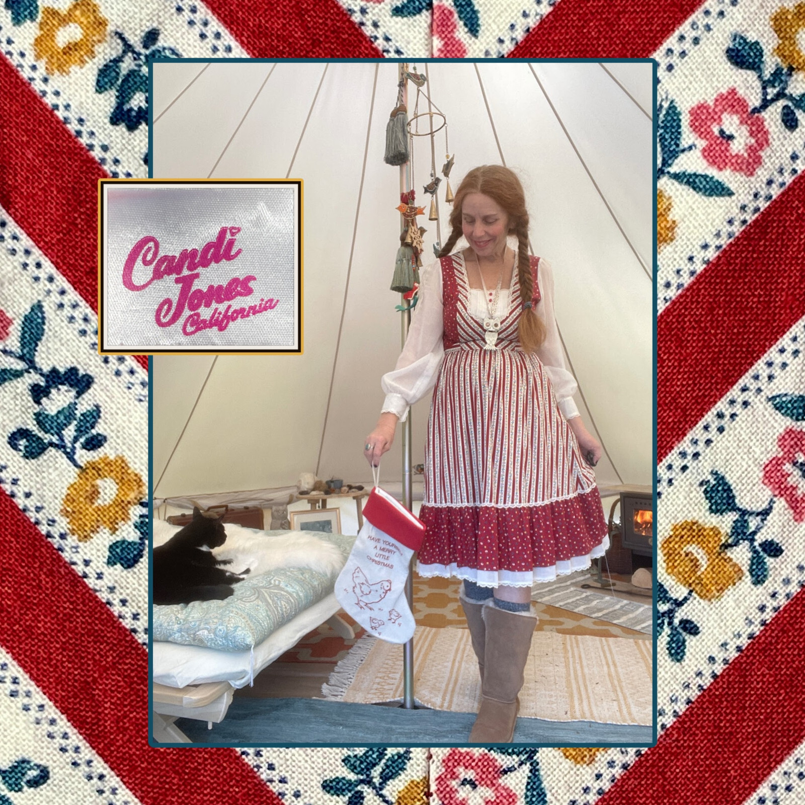 ~Super Sweet Mid-Length Prairie Dress by CANDI JONES with Berry Buttons, M~