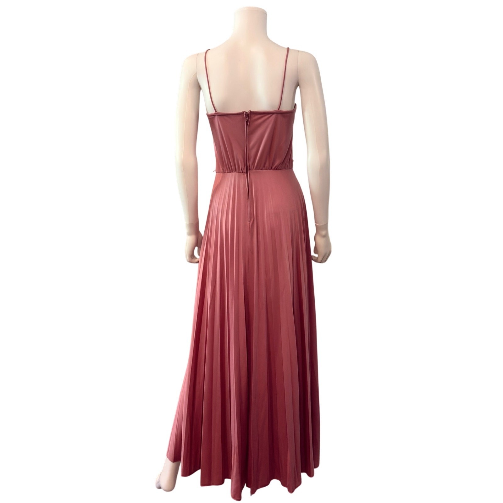 Vtg 80s Mauve Pink Pleated Midi Dress Spaghetti Strap Romantic Grecian Size 6