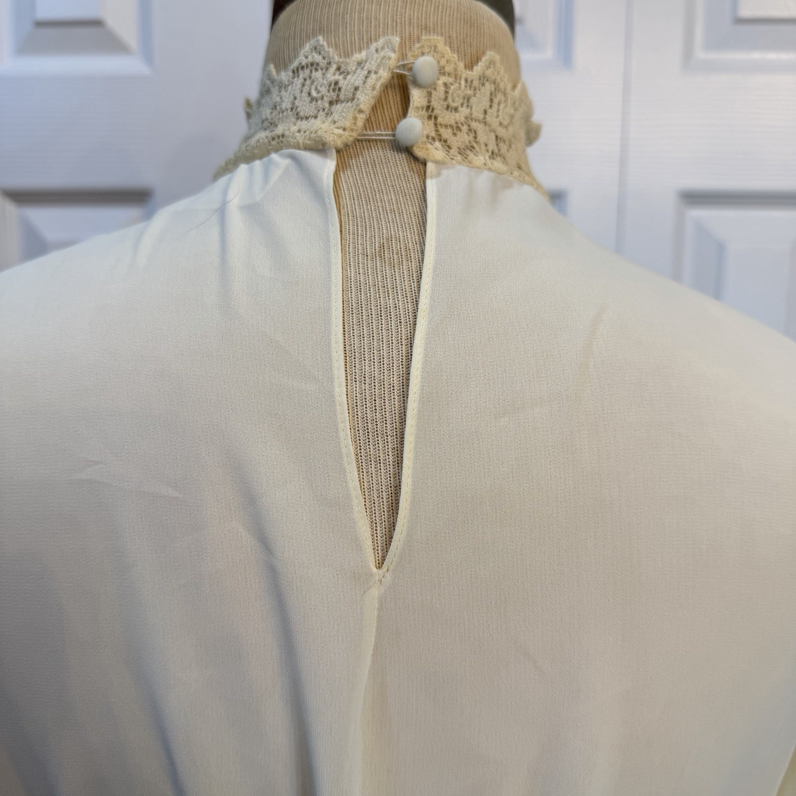 Vintage 70s Bonnie Strauss Dress Medium Lace Sheer Victorian Cottage Prairie 80s