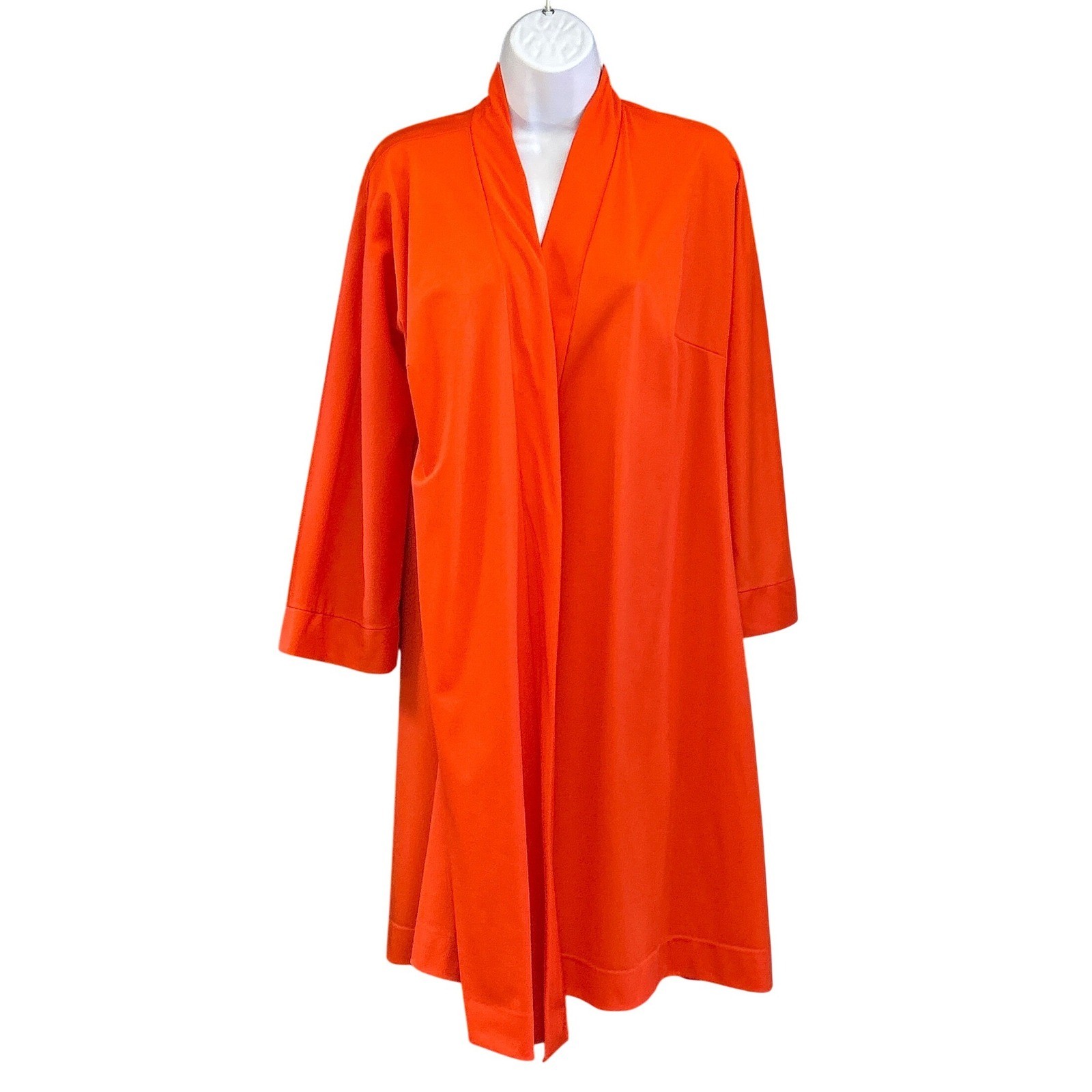 Vintage Vanity Fair Robe Red Orange Retro Mod Loungewear 60s 70s Wrap Coat Small