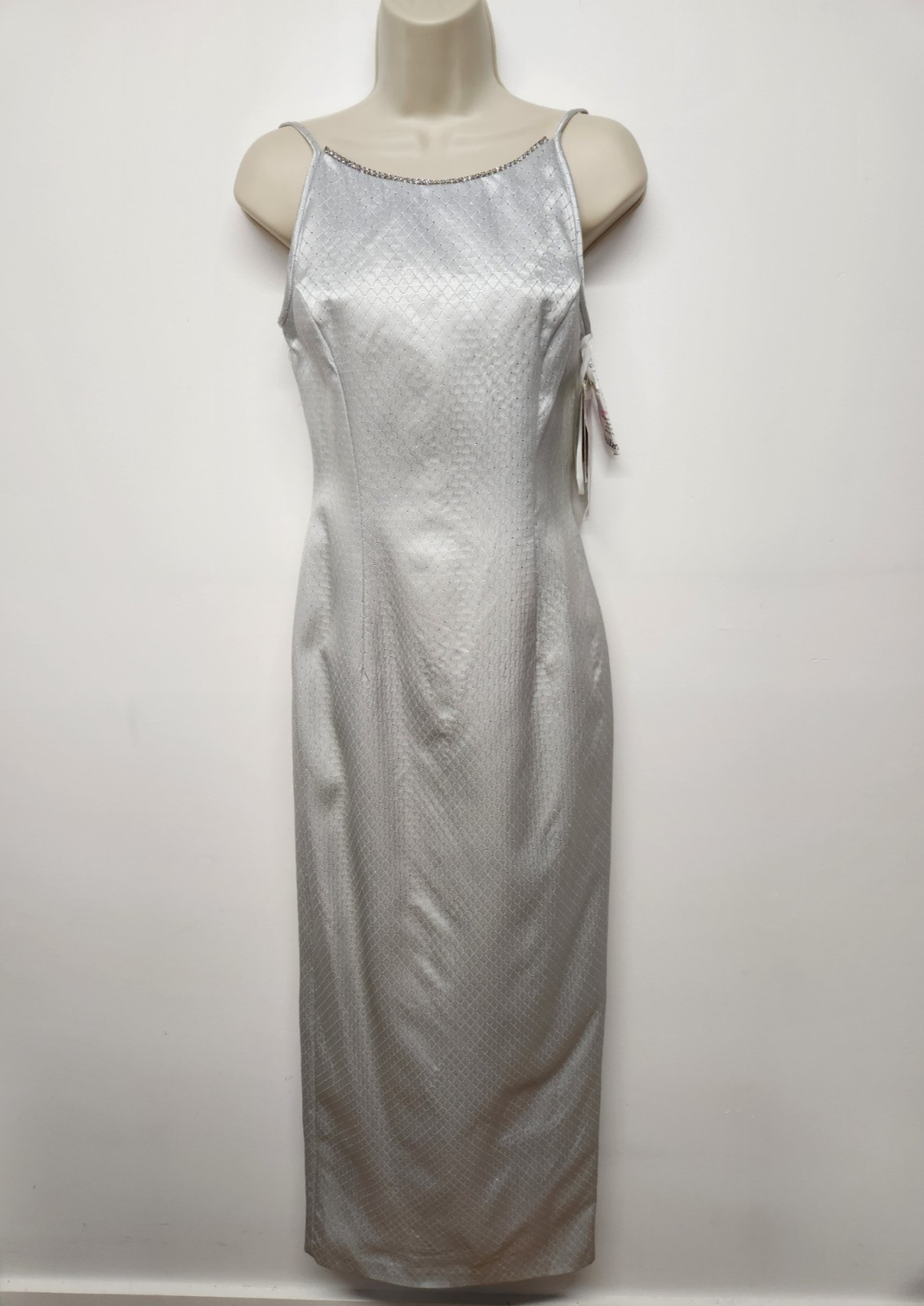 Vintage 90s/Y2K Jessica McClintock Women’s Maxi Silver Gray Gown Dress, Size 3/4