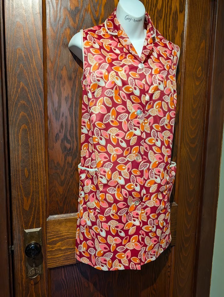 Vtg 60s 70s sz L Groovy Boxy Cut Long Tunic Vest Top Mod Gogo Hippy Burgundy 2B