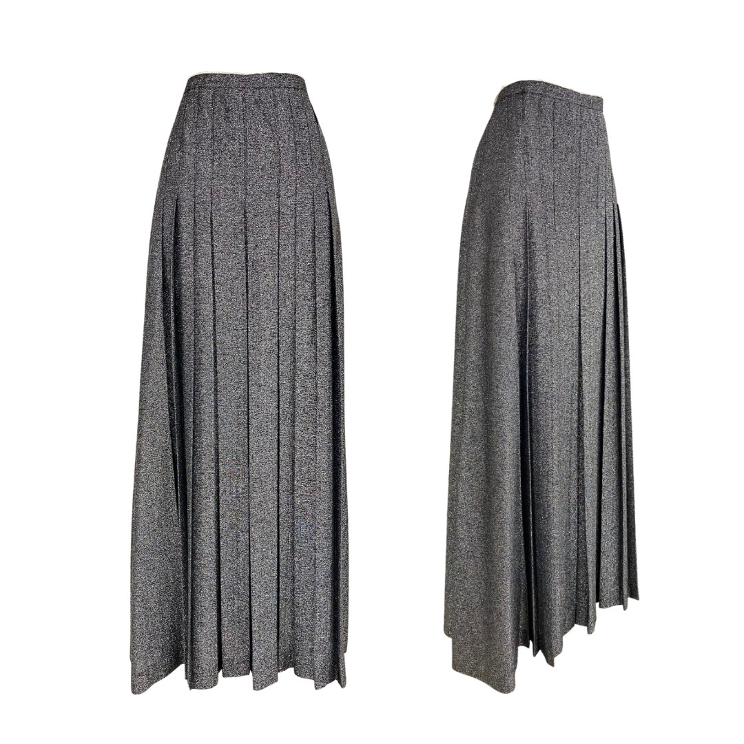 Vtg Vintage 1970s 70s Disco Era Glam Metallic Silver Geoffrey Beene Maxi Skirt