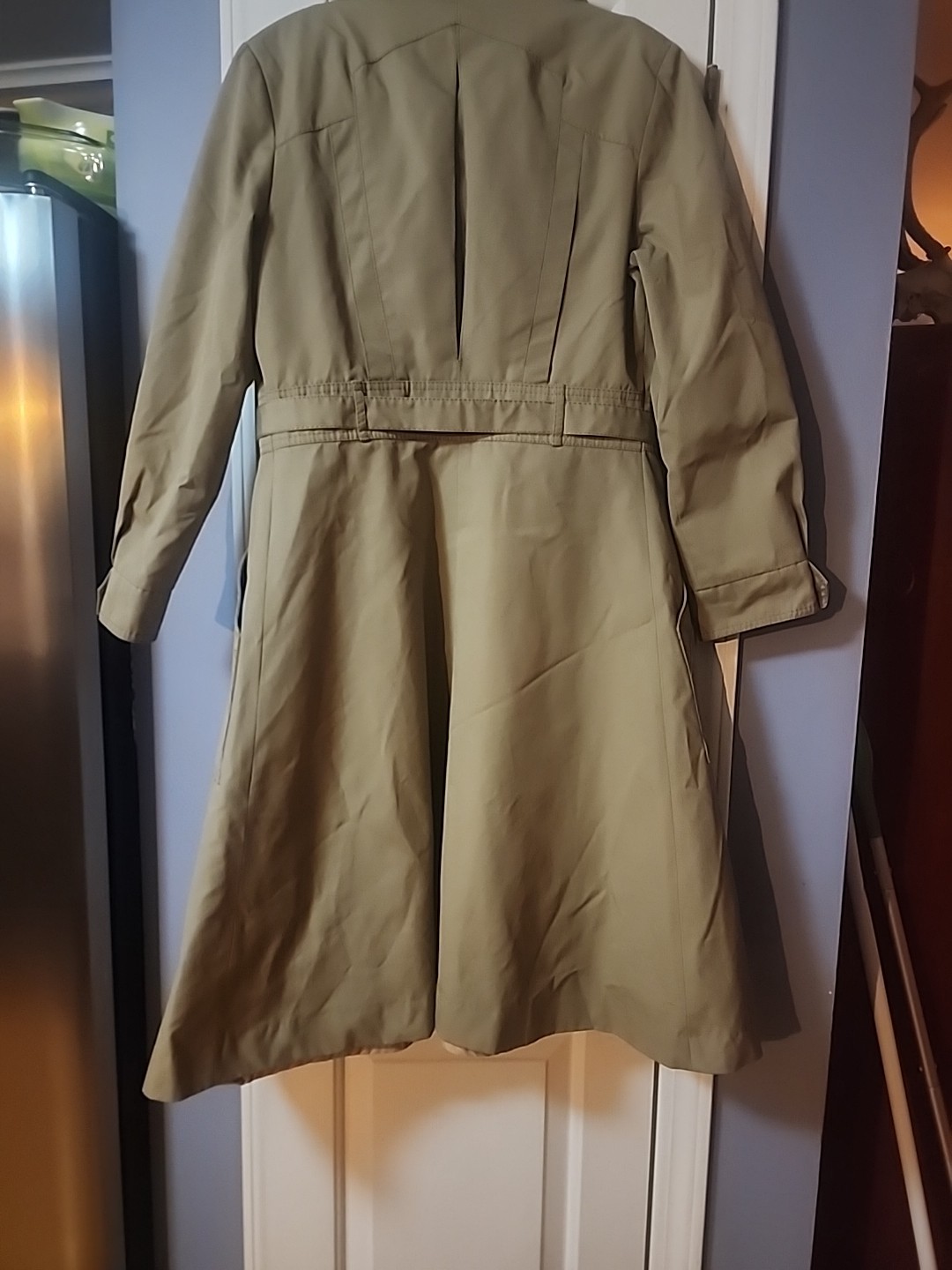 Womens Tan Fitted Trench Coat 7/8 Zip In Plaid Wool Liner Not A Burberry