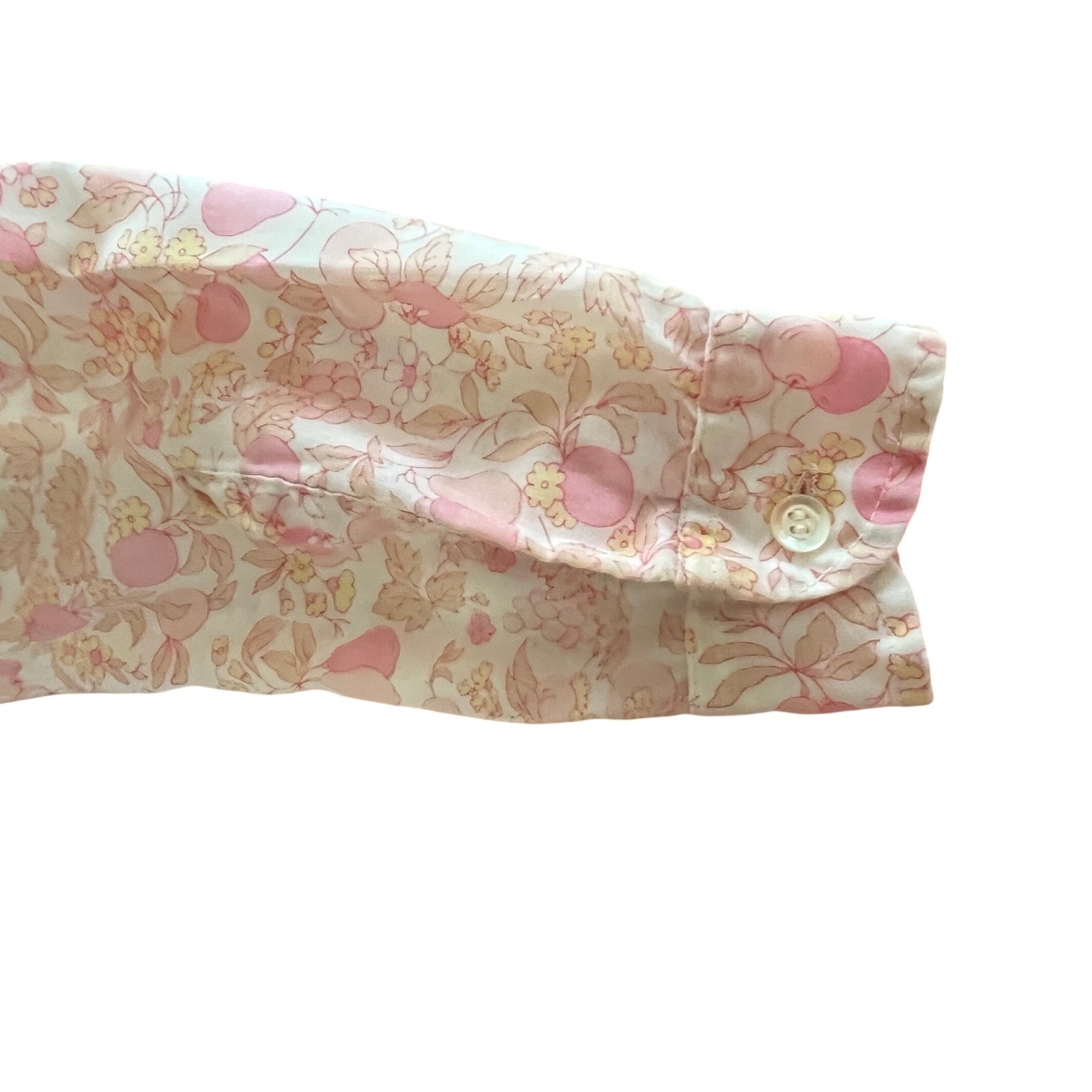Vintage 70s Cottagecore Pink Fruit Floral Print Button Down Blouse Size M