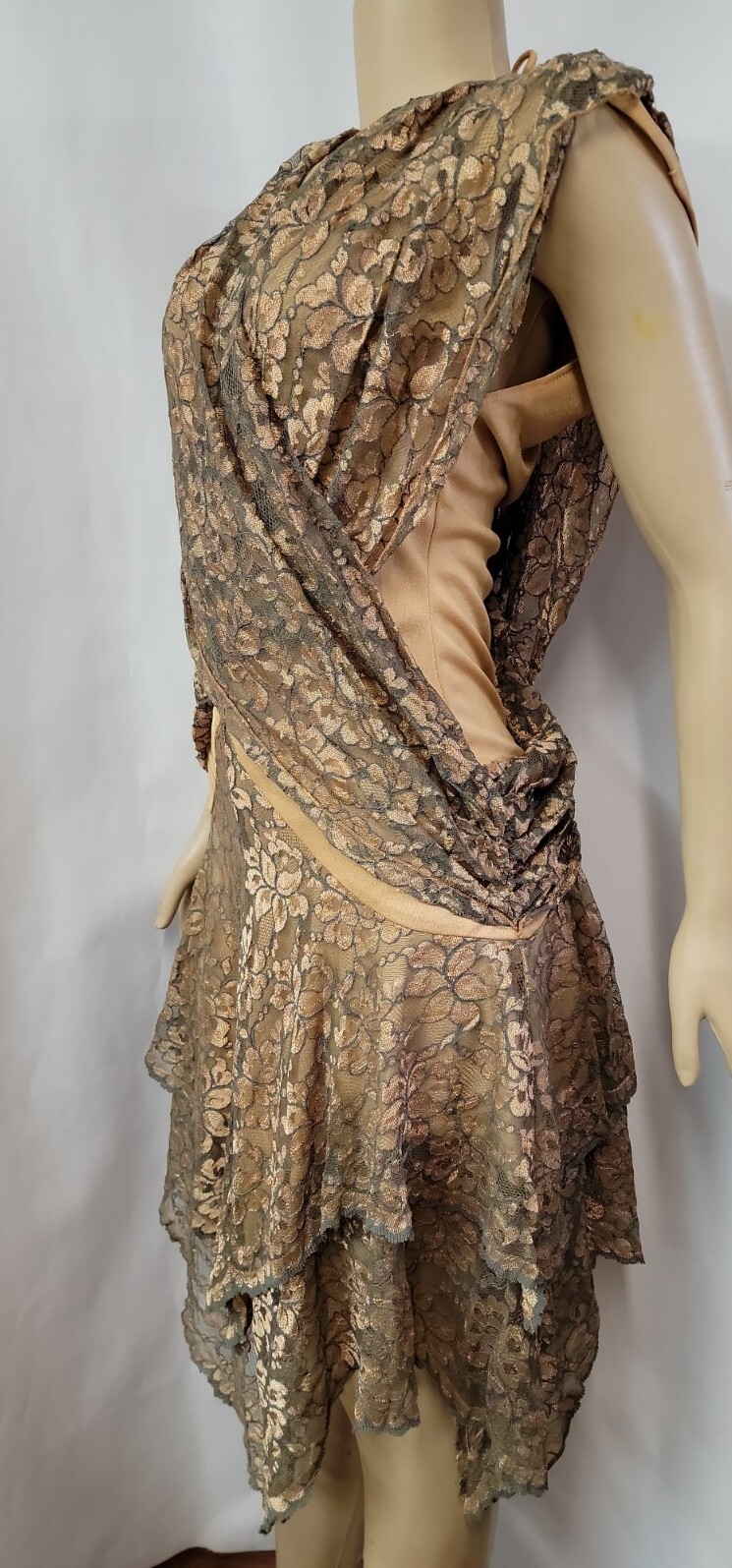 Climax Karen Okada By David Howard VINTAGE Lace Womens Gold/green Dress 9/10 #11