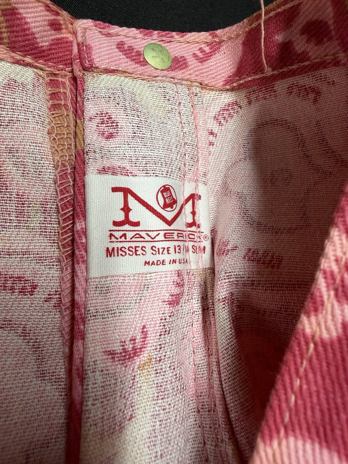 Vtg! 70s Maverick Vaquero Bell Bottom Jeans Pink Floral Deadstock NOS 13/14
