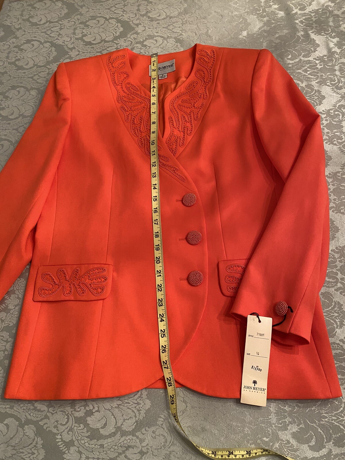 Vintage 80’s NWT Size 16 John Meyer of Norwich Salmon Blazer Jacket Beaded $169
