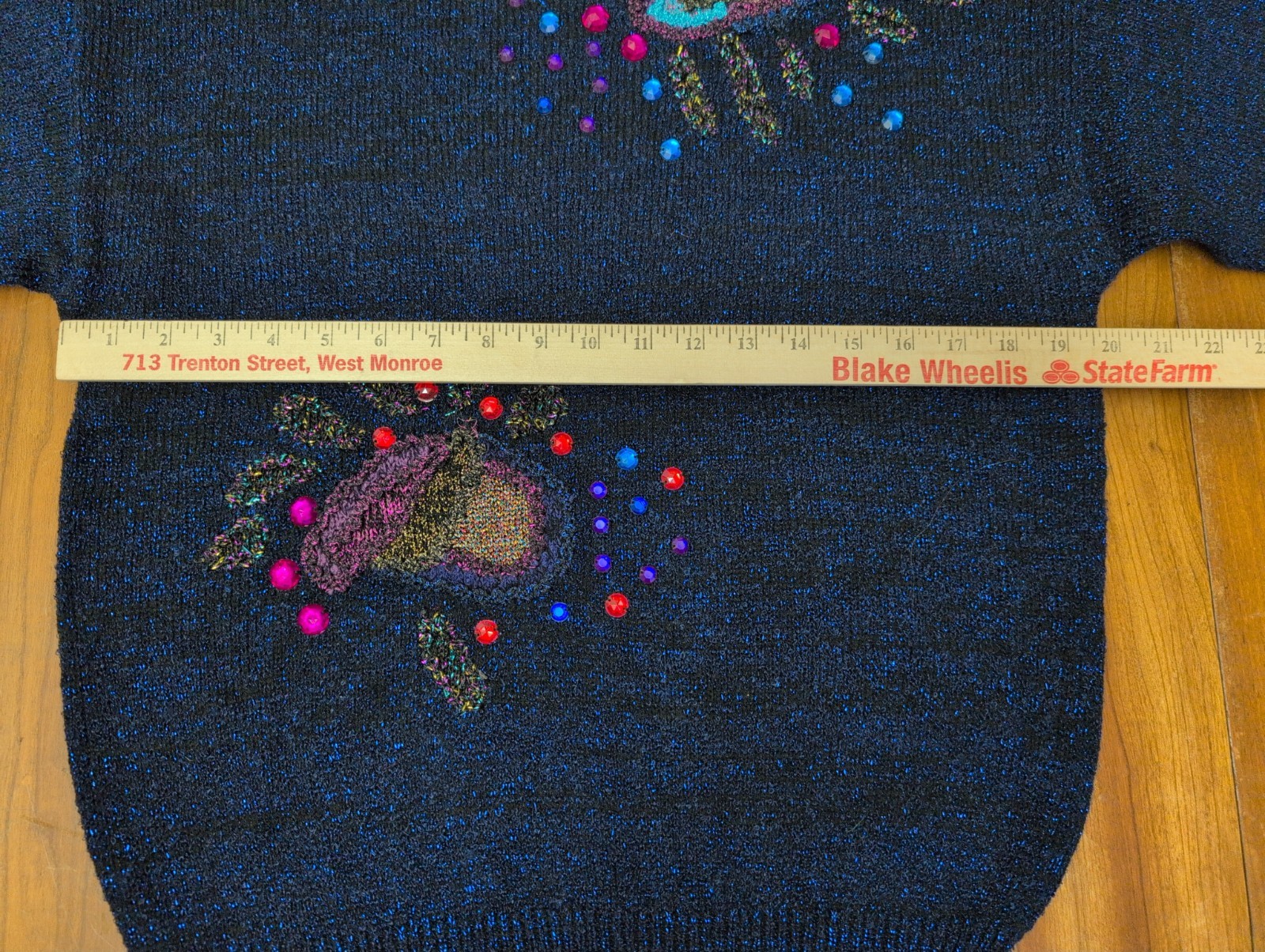 Vintage NEW Mariea Kim Sweater M Metallic Blue Beaded Embellished Artsy 80s 90s