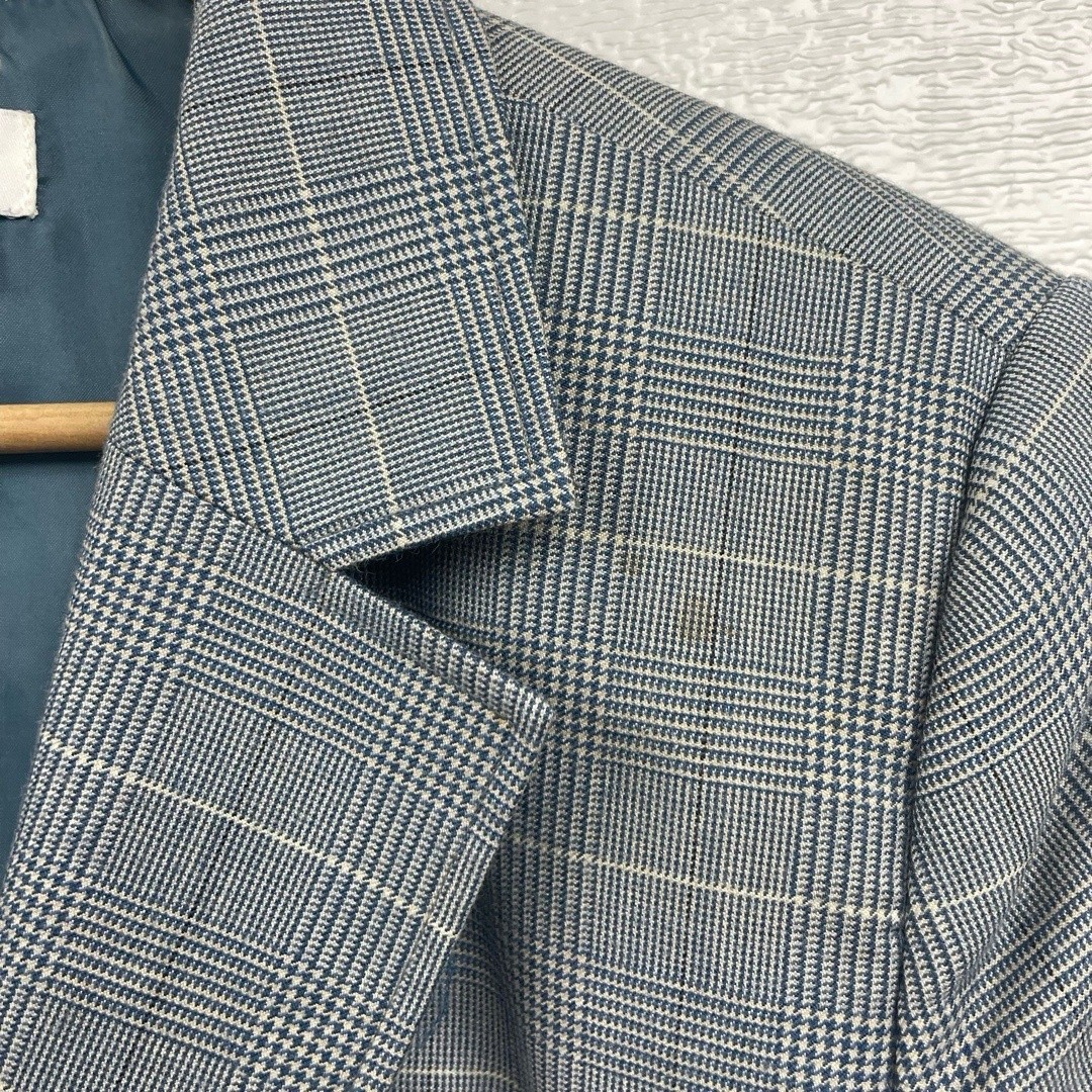 JG Hook Blue Plaid Notch Lapel Button Double Flap Pocket Vintage Blazer Size 14
