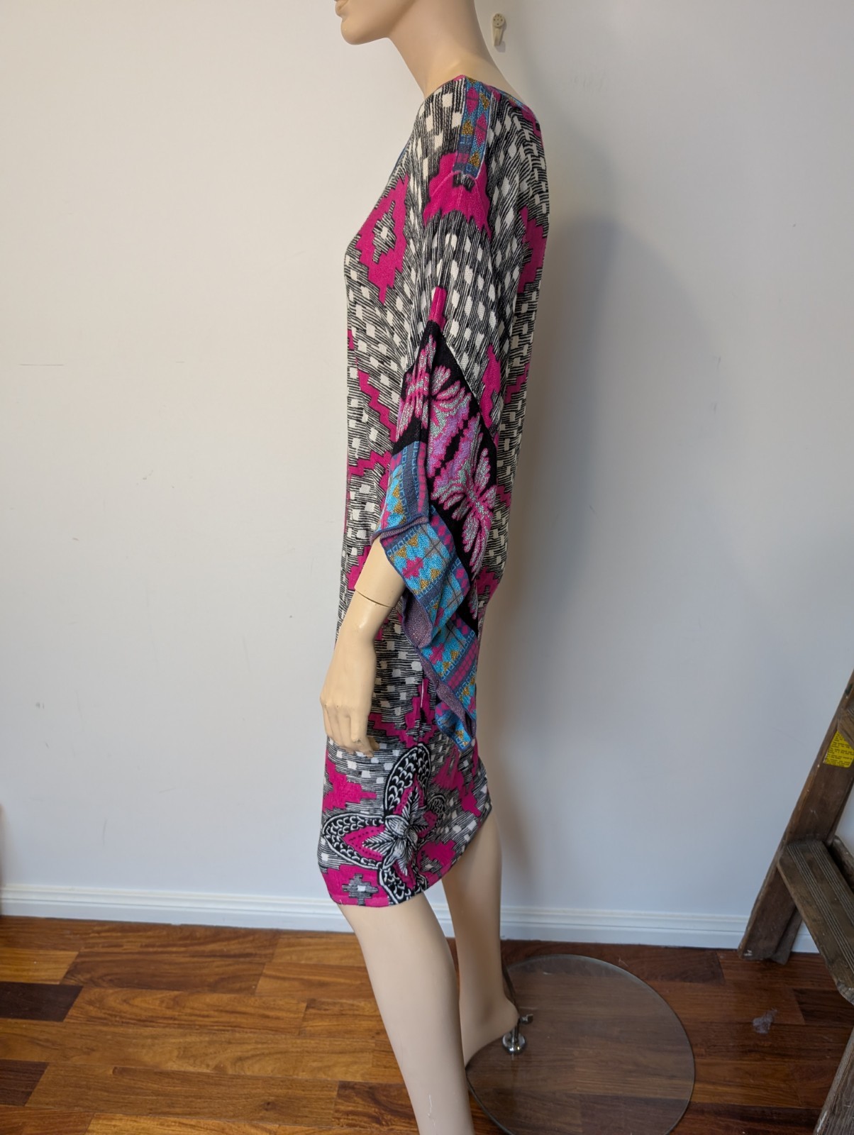 ​VINTAGE Custo Barcelona Graphic Dress M Cyber Geometric Pink Mini Minor Flaw