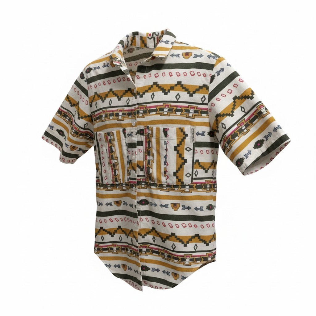 Womens Vntg Cherokee Aztec Geometric Print All Over Button Up Made In USA C441
