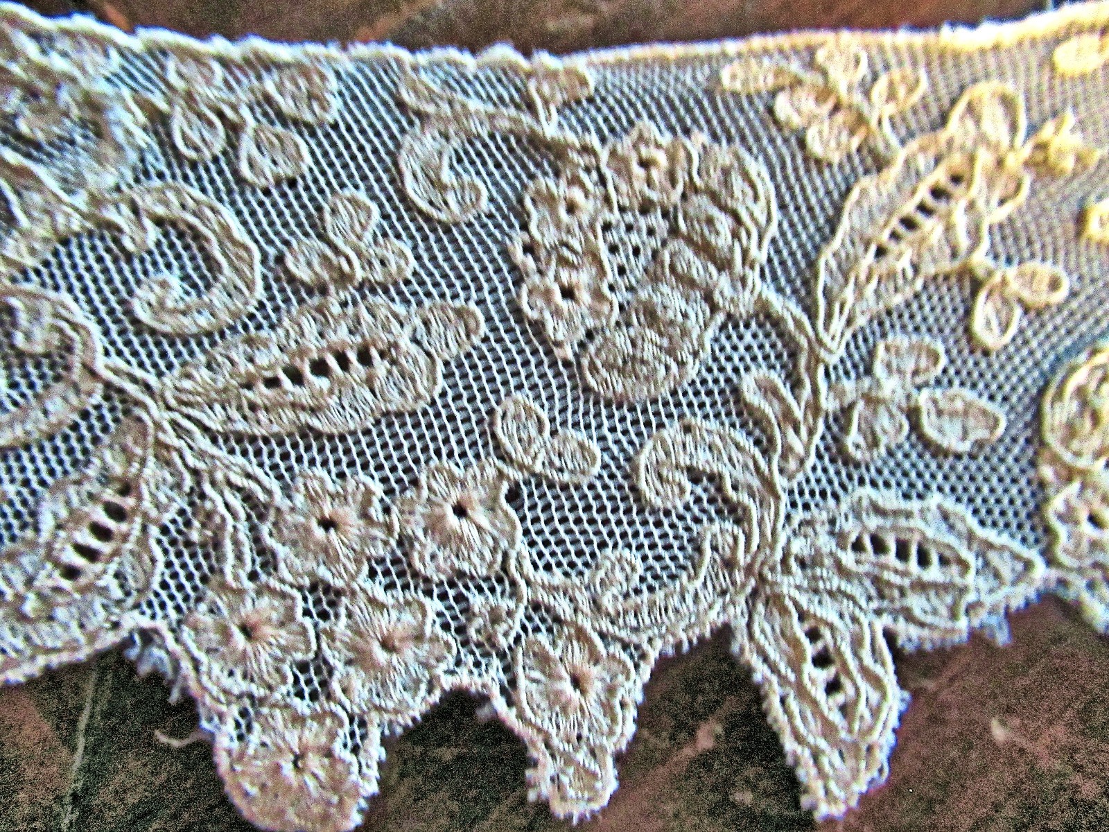 Vtg Lady’s Dress Collar Lt-Beige Net Lace Embroidered Floral Design