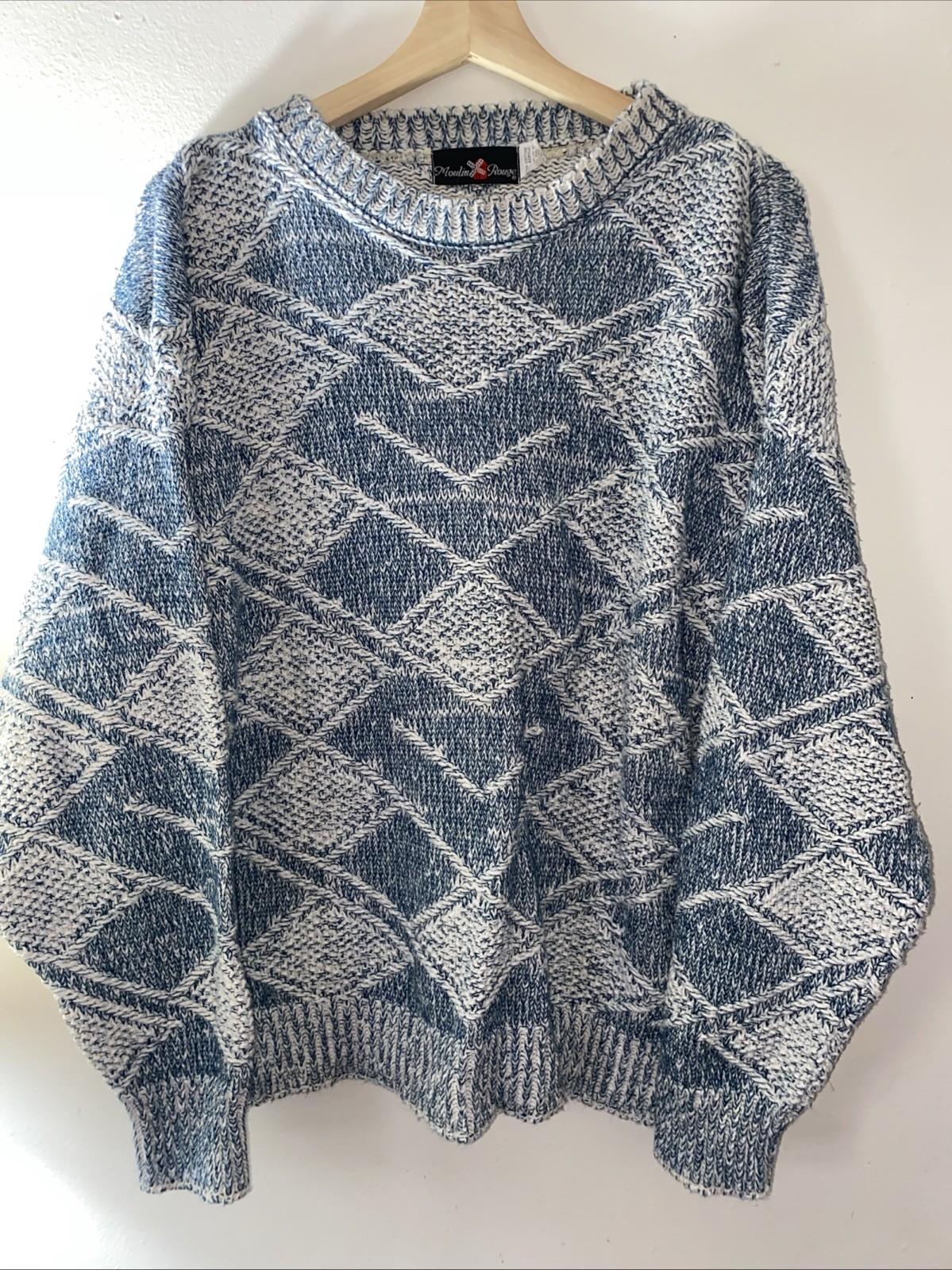 Vtg Moulin Rouge Cropped Sweater Geometric Textured Sz L