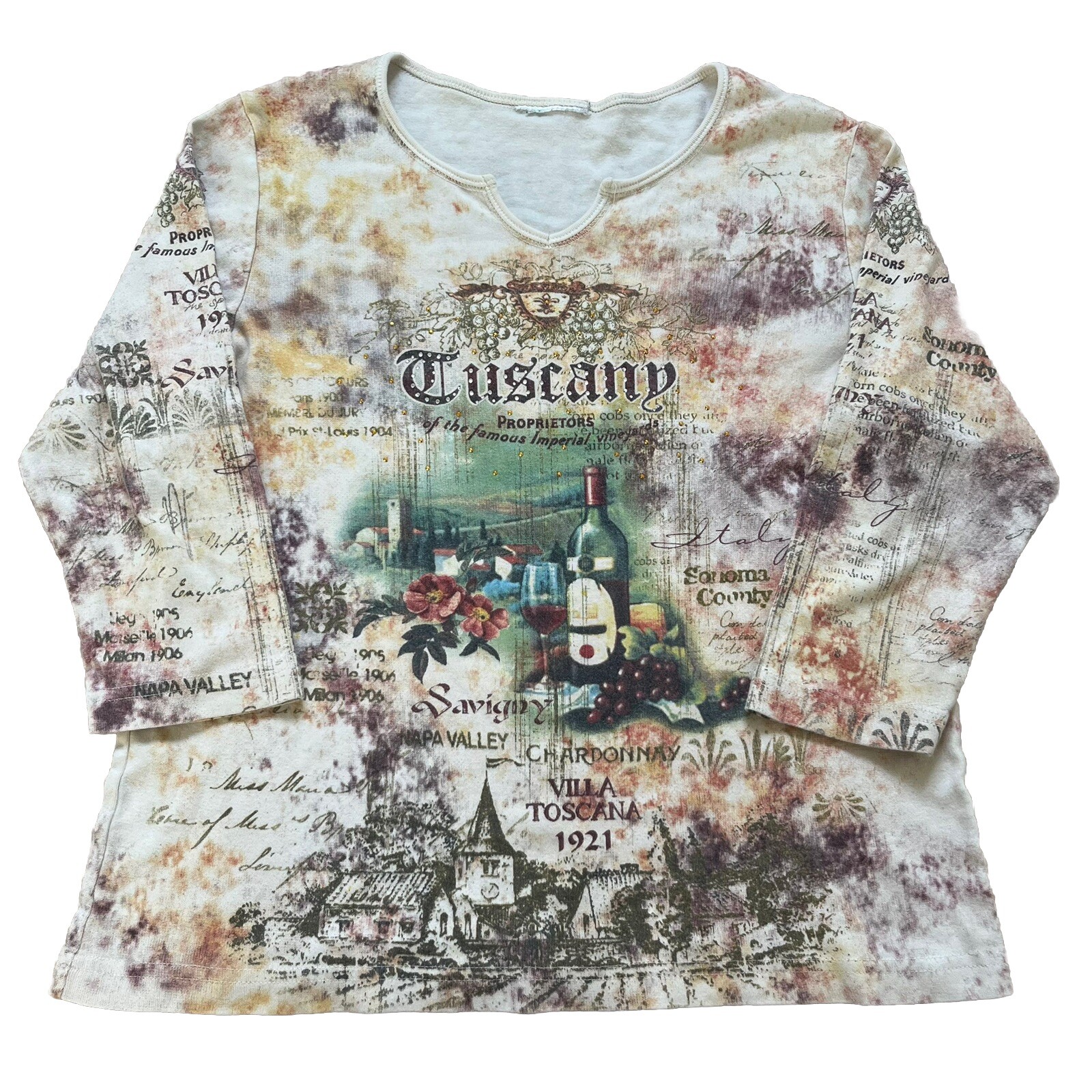 Vintage Grunge Goth Emo Women’s 3/4 Sleeve Shirt Size L/XL Studded Tuscany