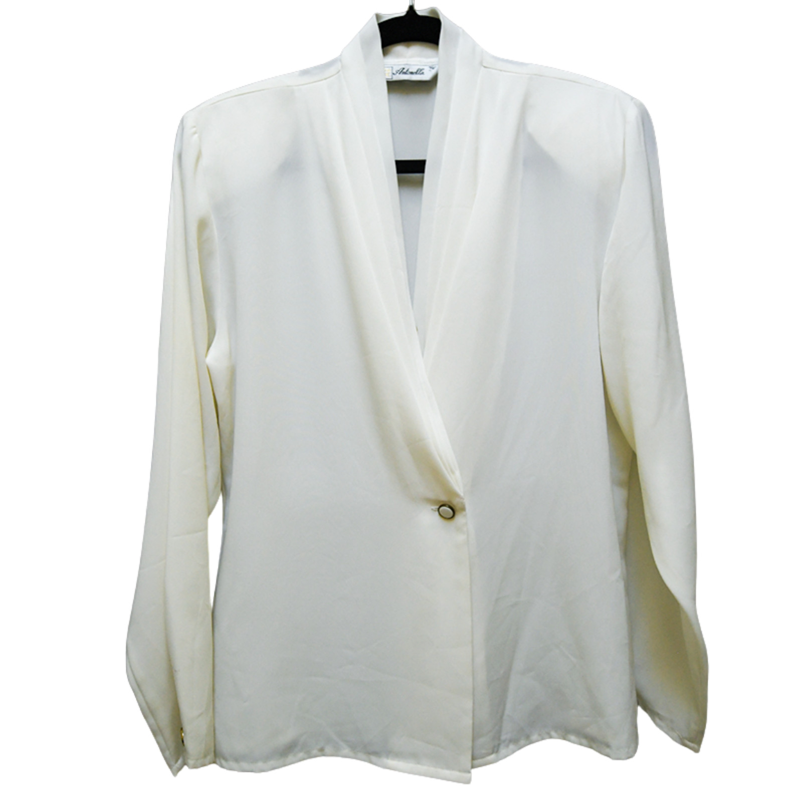 VTG 80s Antonella Cream Crossover V Neck Blouse Shawl Collar Minimalist 11/12