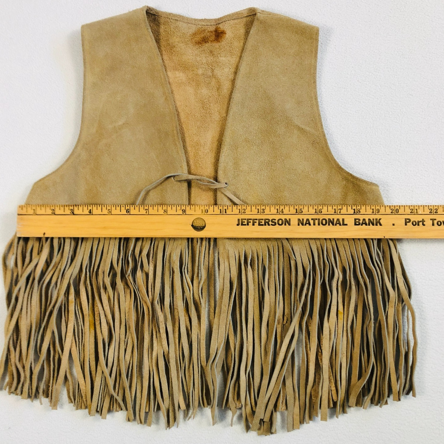 Vintage Suede Leather Fringed Vest Adult M/L Groovy Hippie BOHO Mod Western 60s