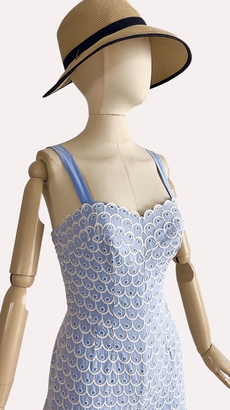 Documented Vintage 1950s JANTZEN Pinup Blue Romper Playsuit Embroidered Eyelet