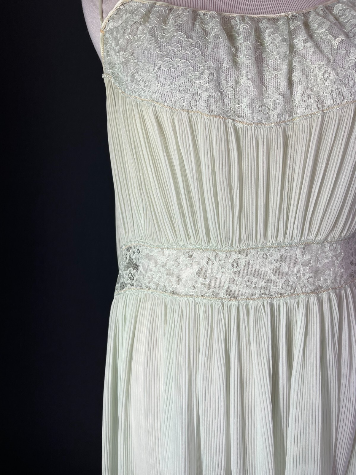 Vintage 1950s Barbizon Size 12 Miss Pale Green Nightgown Lace Sheer Sash