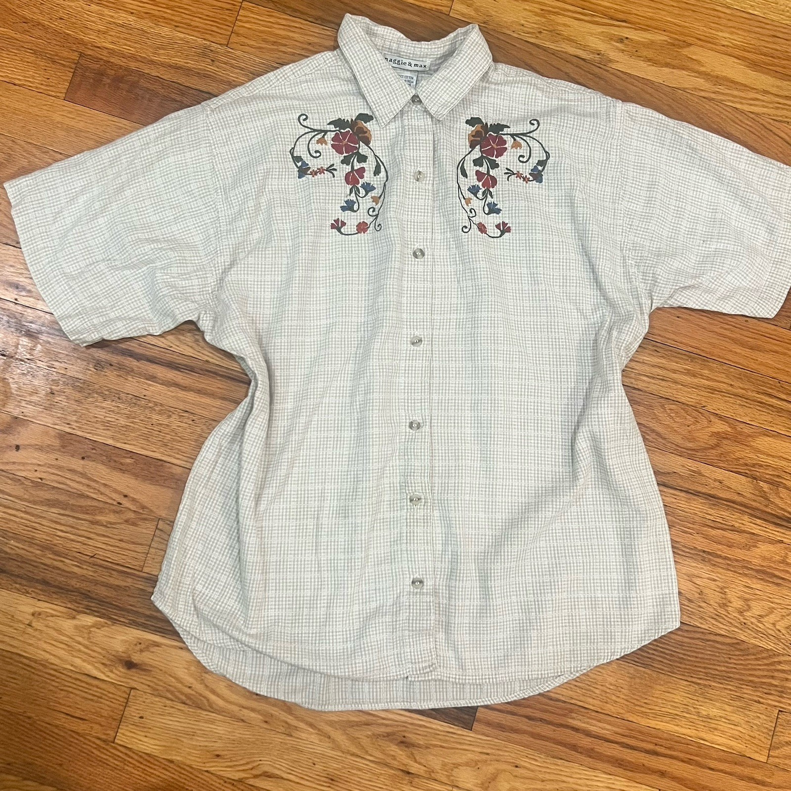Vintage 90s maggie & max Embroidered Button Up Shirt Womens 1X Cottagecore