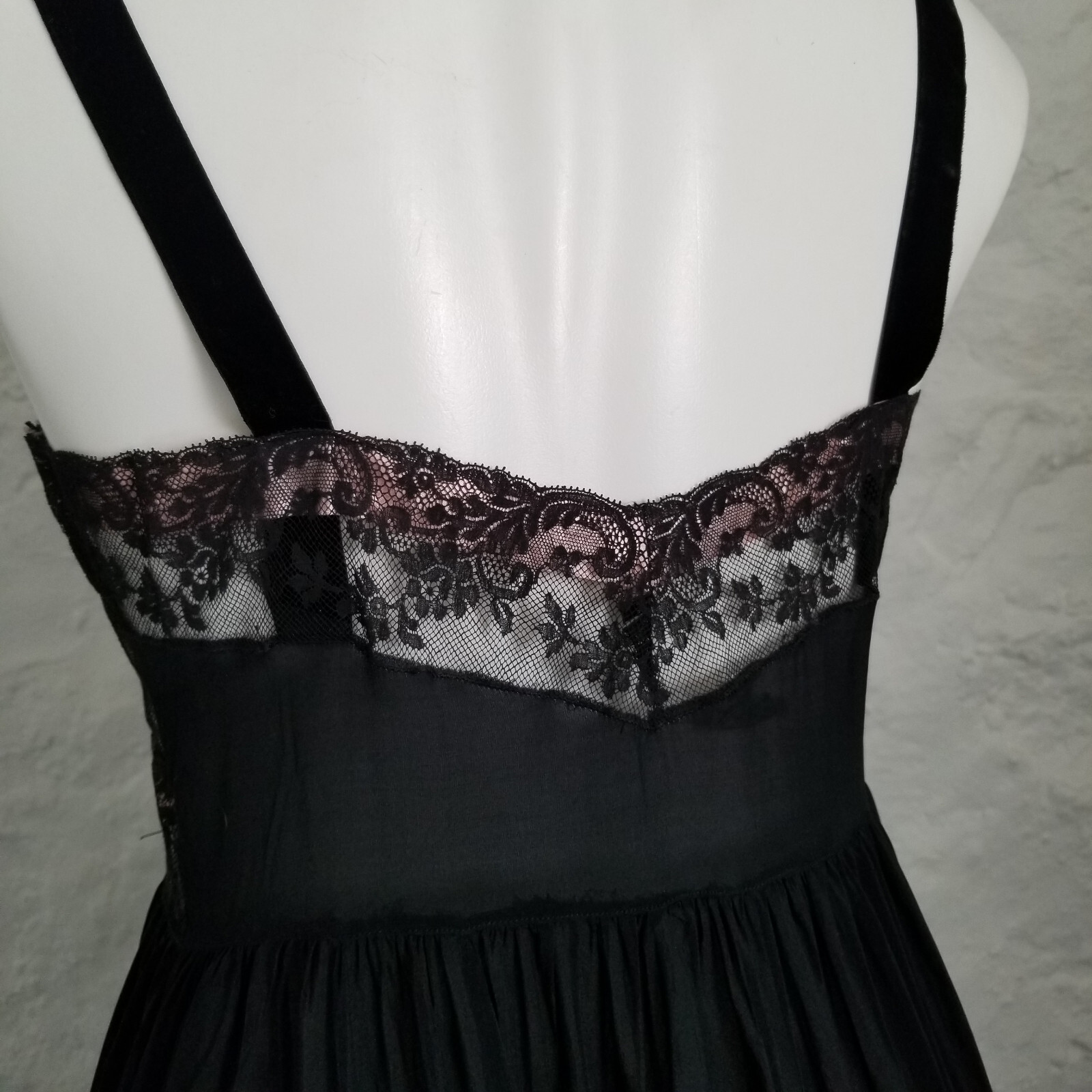 Vintage 1950s Sheer Black Nude Illusion Pink Blush Evivva Eye-ful Rayon Gown 34