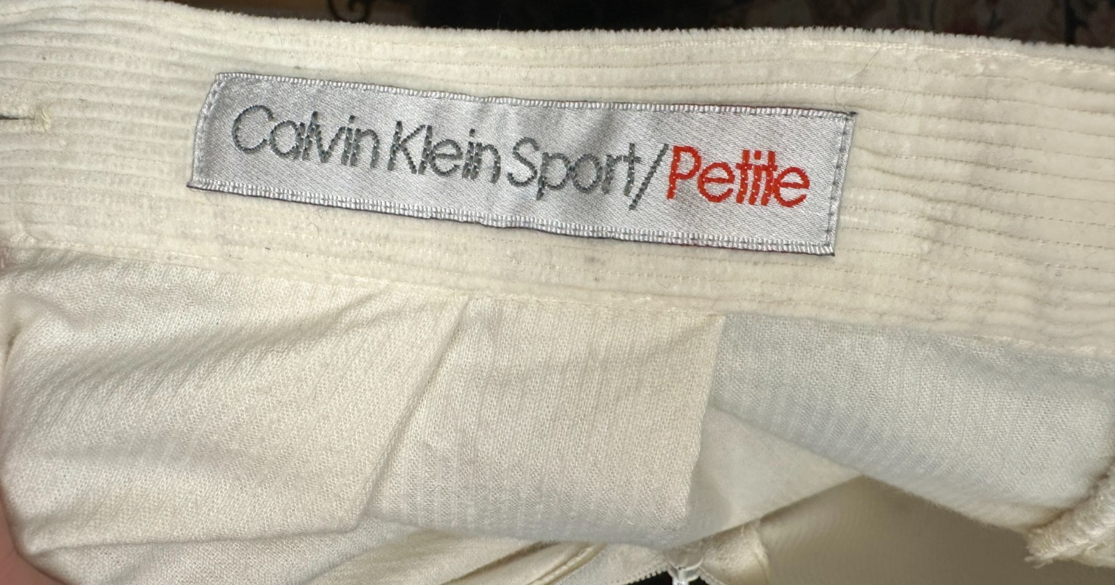 Vintage Calvin Klein Ivory Corduroy Straight Below Knee Skirt snap Slit