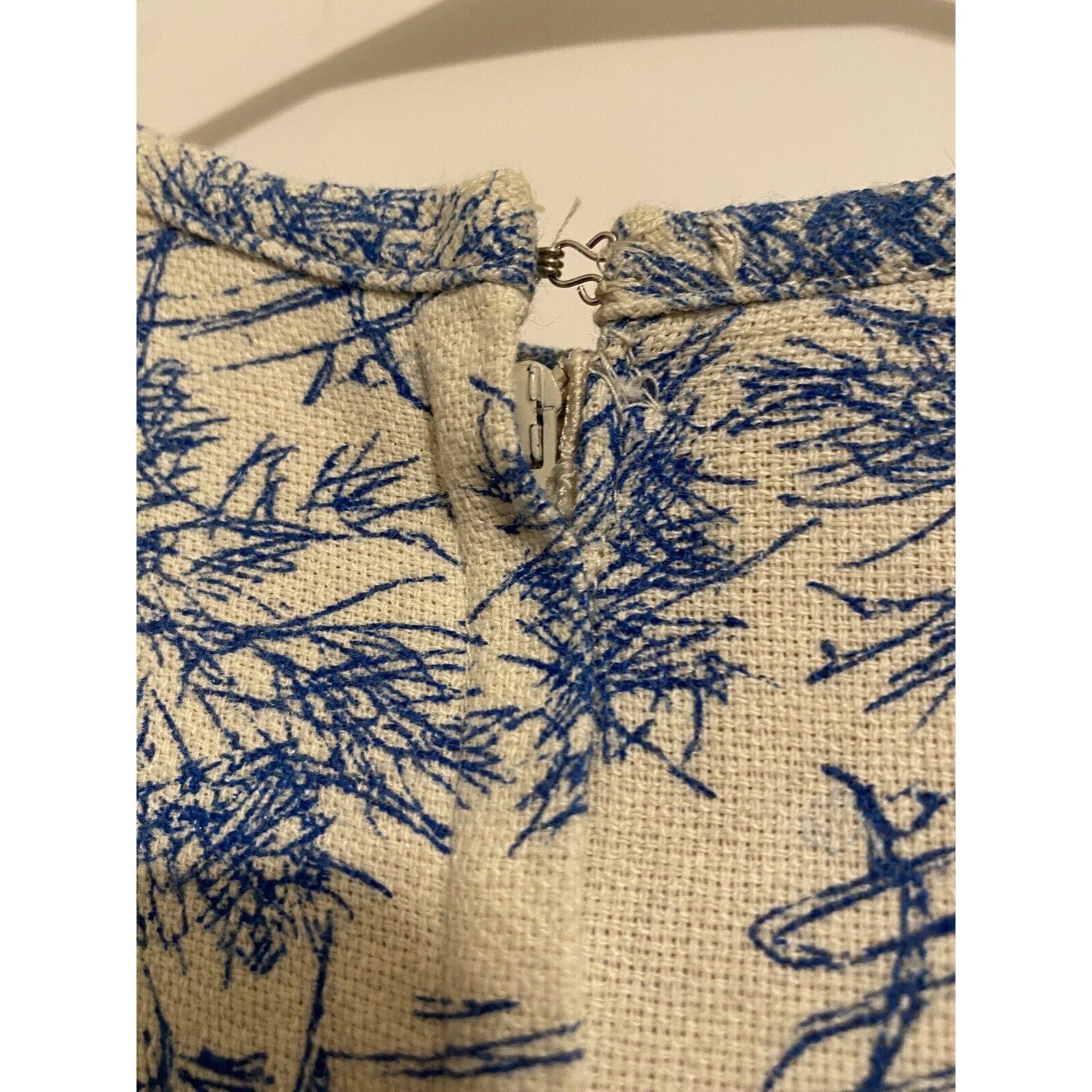 Vtg 70s Romantic Toile Print Shift Dress White Blue Fabric Repair Craft