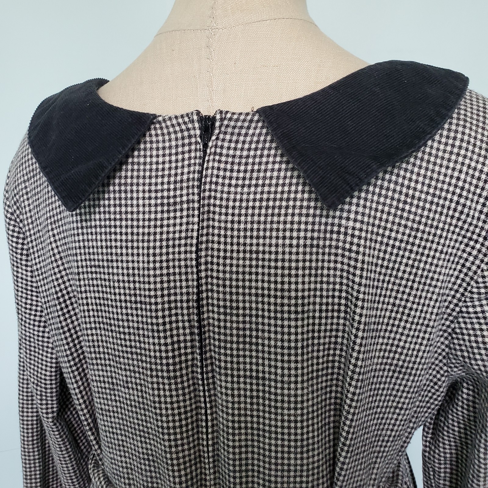Vtg Misty Lane 8 M Houndstooth Maxi Dress Flannel Cotton Modest Cottage Academia