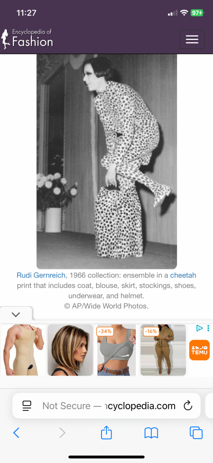 * ICONIC * TOTAL LOOK * RUDI GERNREICH * 1966 *CHEETAH* PRINT MINI DRESS *