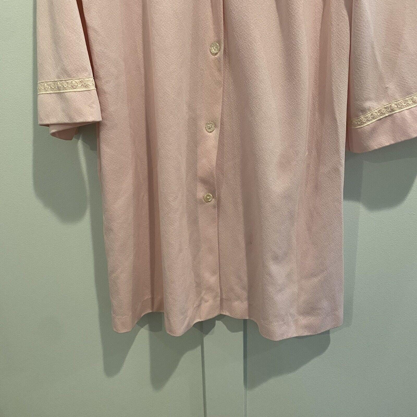 Vintage Gossard Artemis House Coat Robe Medium M Pink Lace Trim Midi Length 70s