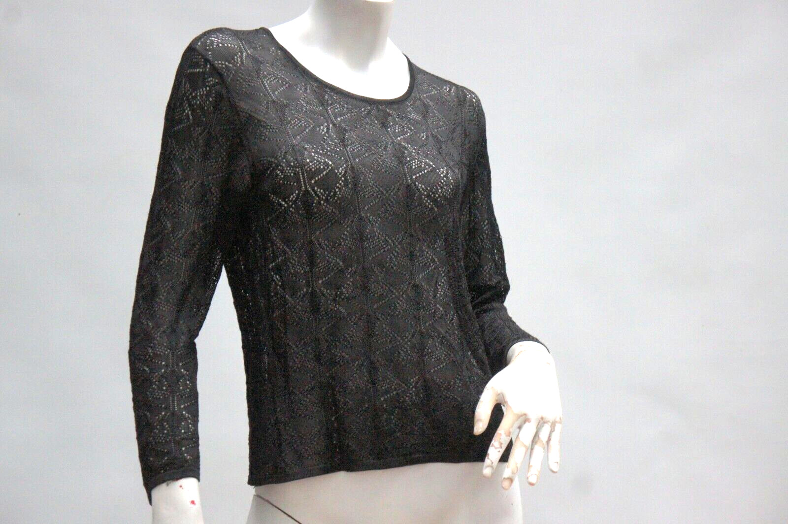 Vintage 80s Sheer Black Lace Long Sleeve T-shirt Top