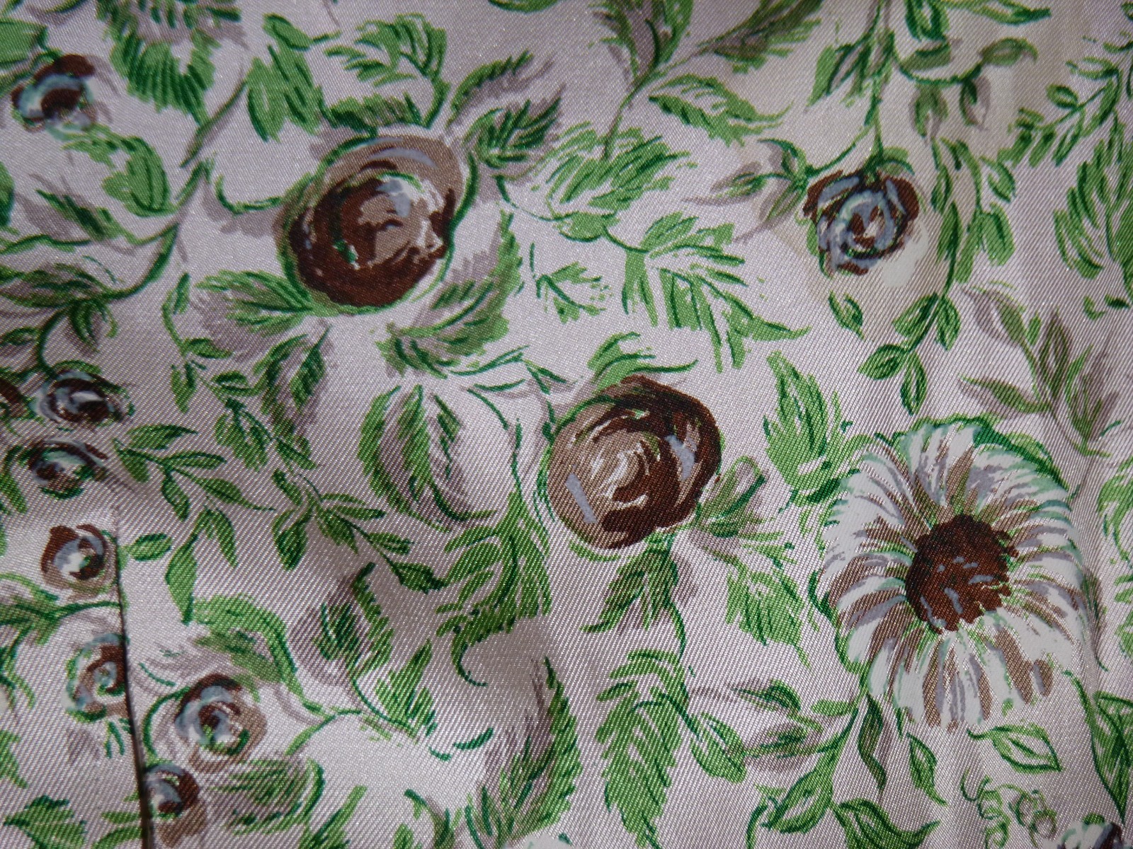 Vtg 1940s Pinkish Tan Silky Floral Dress Sequin Embellishment VOLUP Sz L/XL