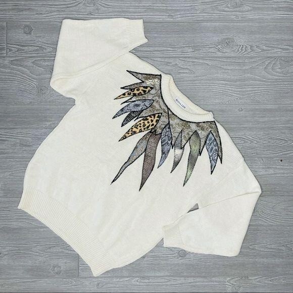 Vintage knit Hana lee sweater “ feather “ moira rose retro 80s shirt med