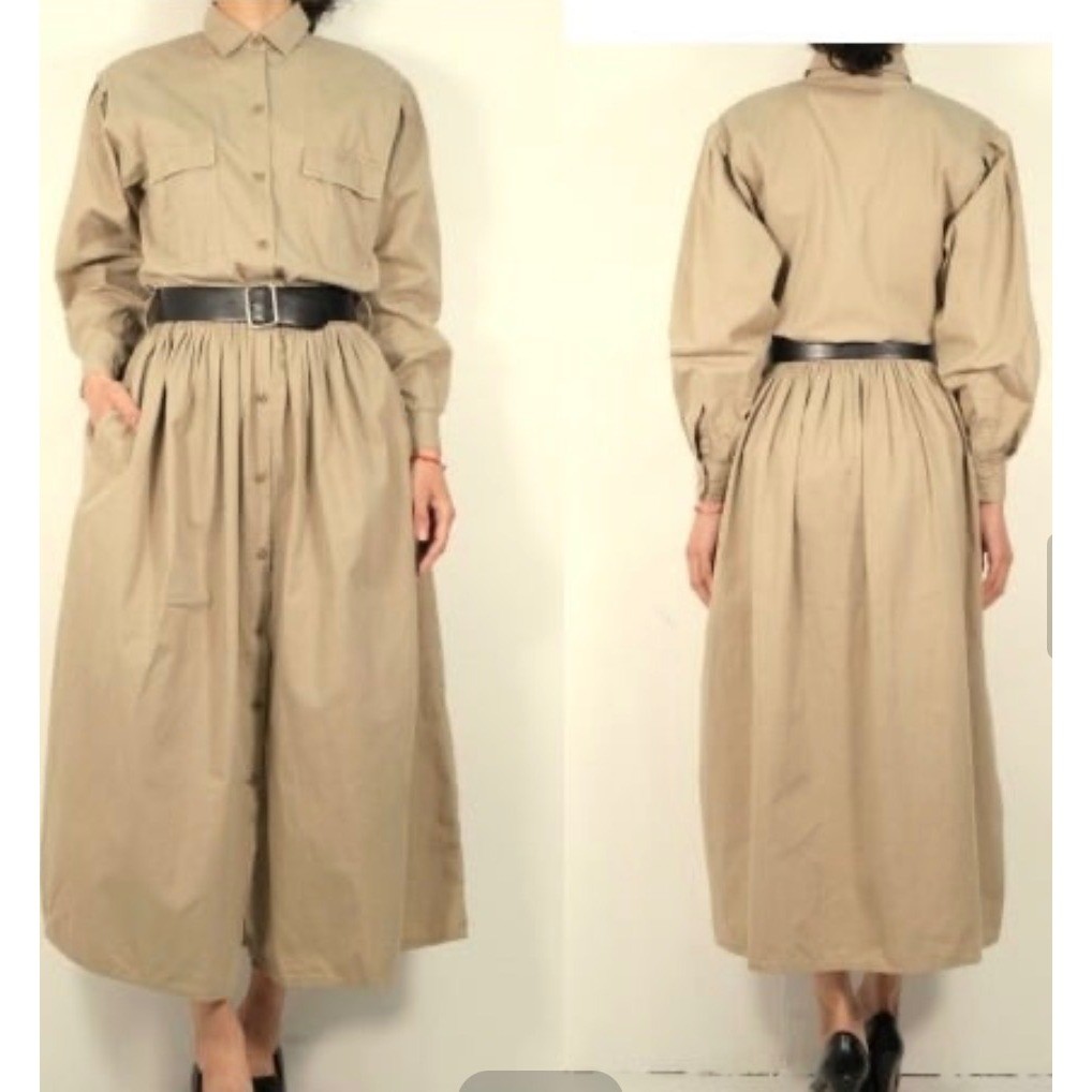Ruff Hewn Shirtdress Womens Large Khaki Cotton Safari Utility Midi Dress Vintage