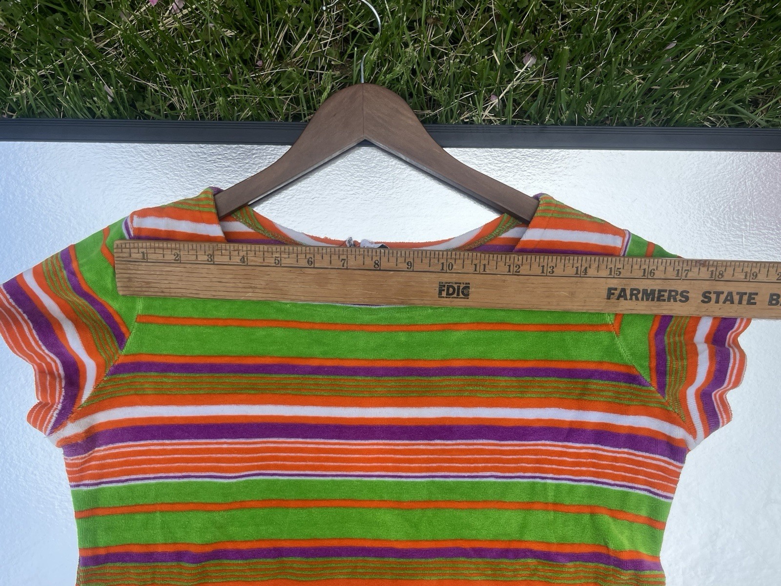 VTG 60s Crop Top Terry Velour Beach Wear Vibrant Stripes Mod Sports Wear S/M