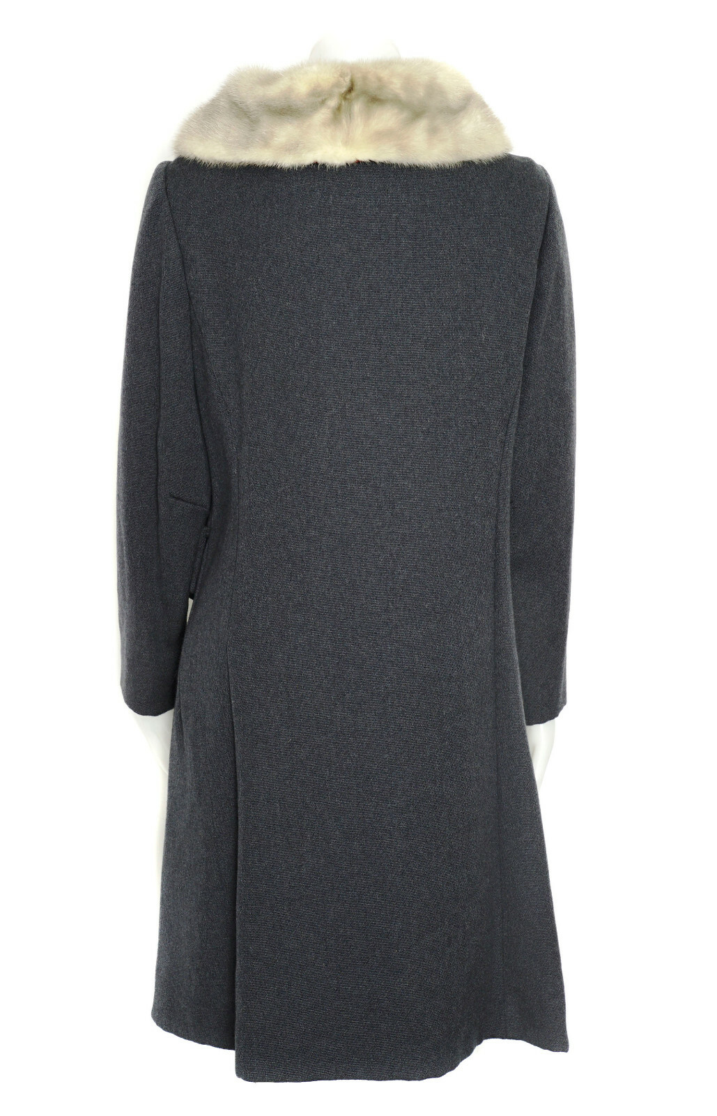 Gray Wool Twill Coat w Mink Collar Vintage 50s Furchgotts Hand Tailored Fits 8