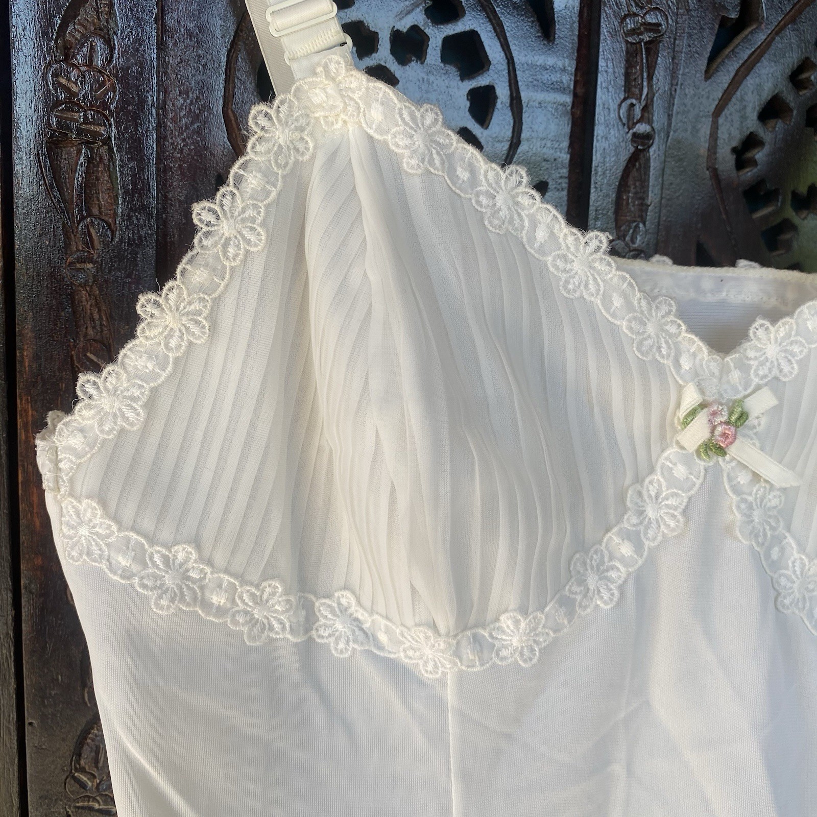 VTG Ivory Lace Mini Nightgown Slip Dress Womens S Ruffle Boudoir Cami Coquette