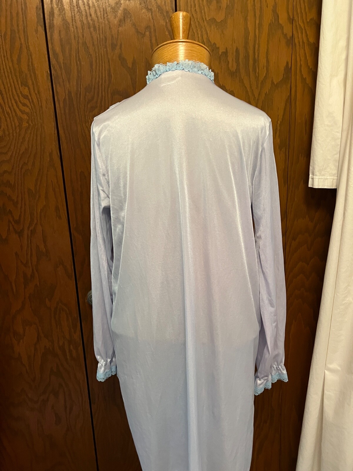 Vintage STARDUST pale blue Nightgown high Lace Collar Victorian Cottage coquette