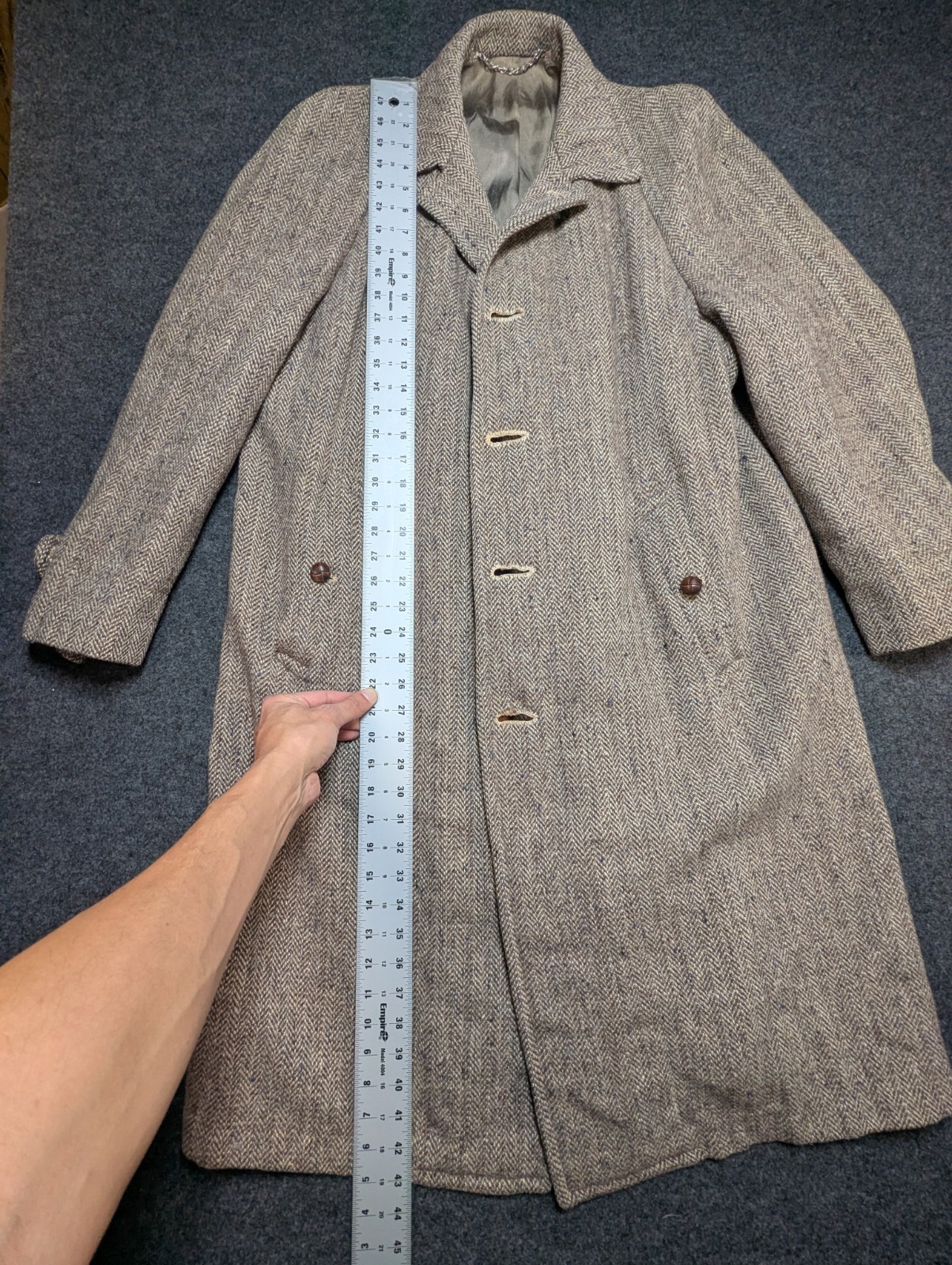 Vtg 1950s John Wanamaker Coat 100% Wool Harris Tweed Handwoven Scotland Brown XL
