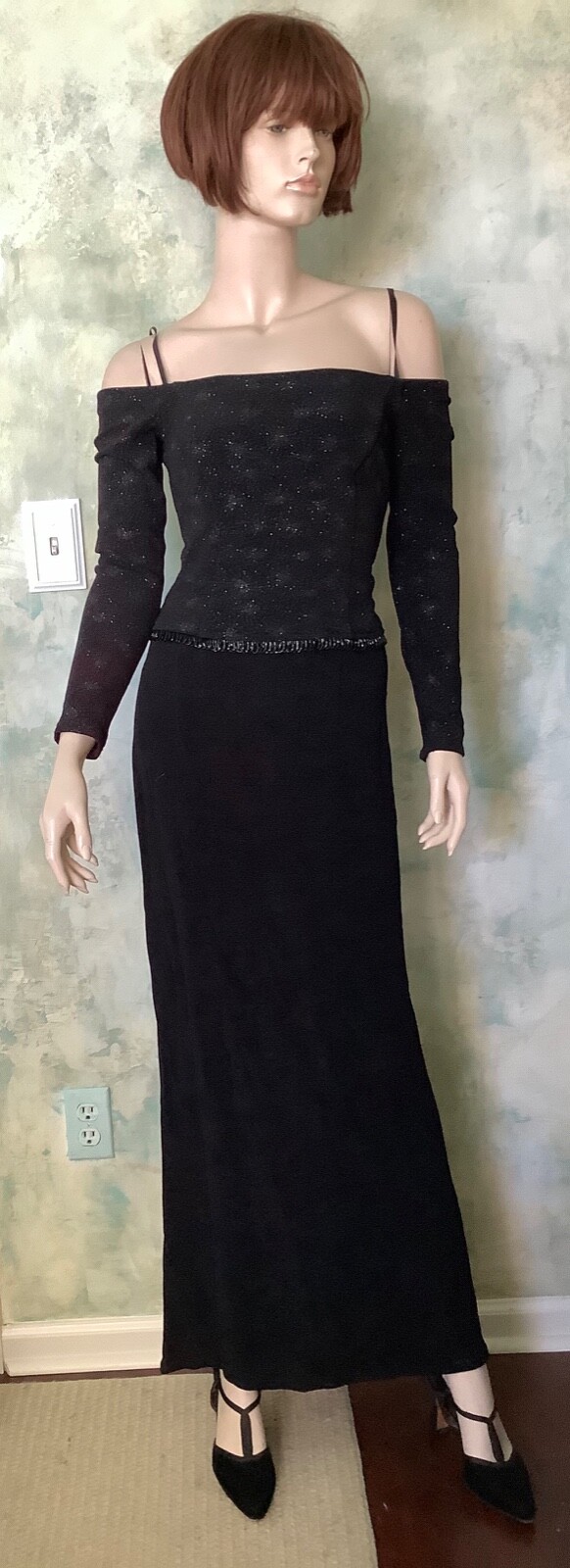 Vintage Scott McClintock of Gunne Sax Millennium 2000 Black Maxi Glitter Evening