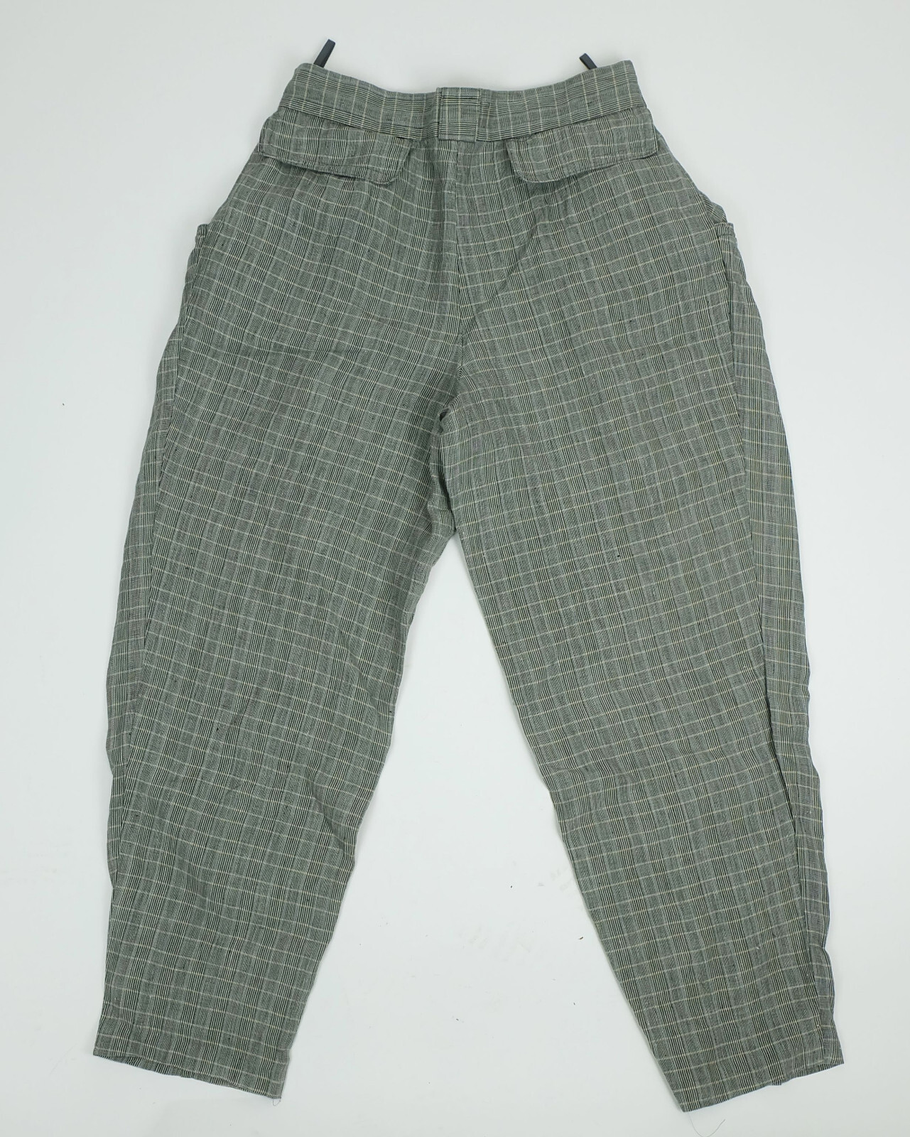 Vintage 1980s Linen Pants RENE LEZARD Plaid Cuffed Wide Leg Pants 38/40