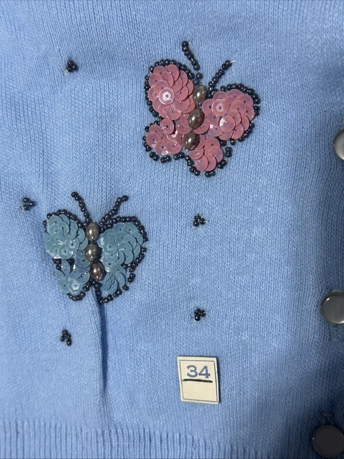 NOS Vtg 1950s Turbo Orlon Cardigan Sweater Baby Blue New 34 Sequined Butterfly