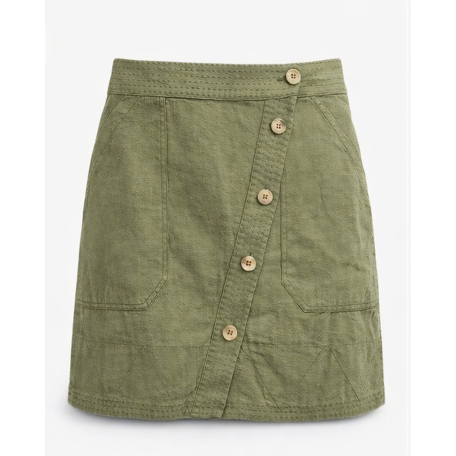ANTHROPOLOGIE Olive Green Button Front Mini Skirt Size US 2 Utility Style