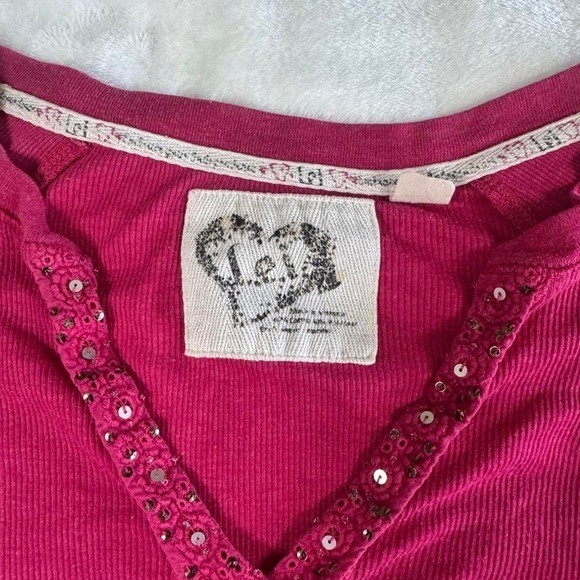 LEI pink rhinestone graphic babydoll henley top y2k vintage fairy mcbling