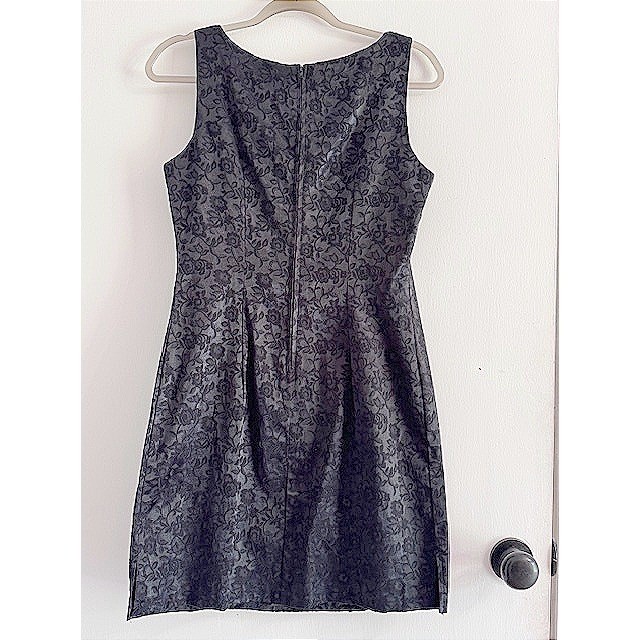 Be Smart Vintage Black Floral Jacquard Sheath Dress Metallic Sleeveless 9/10