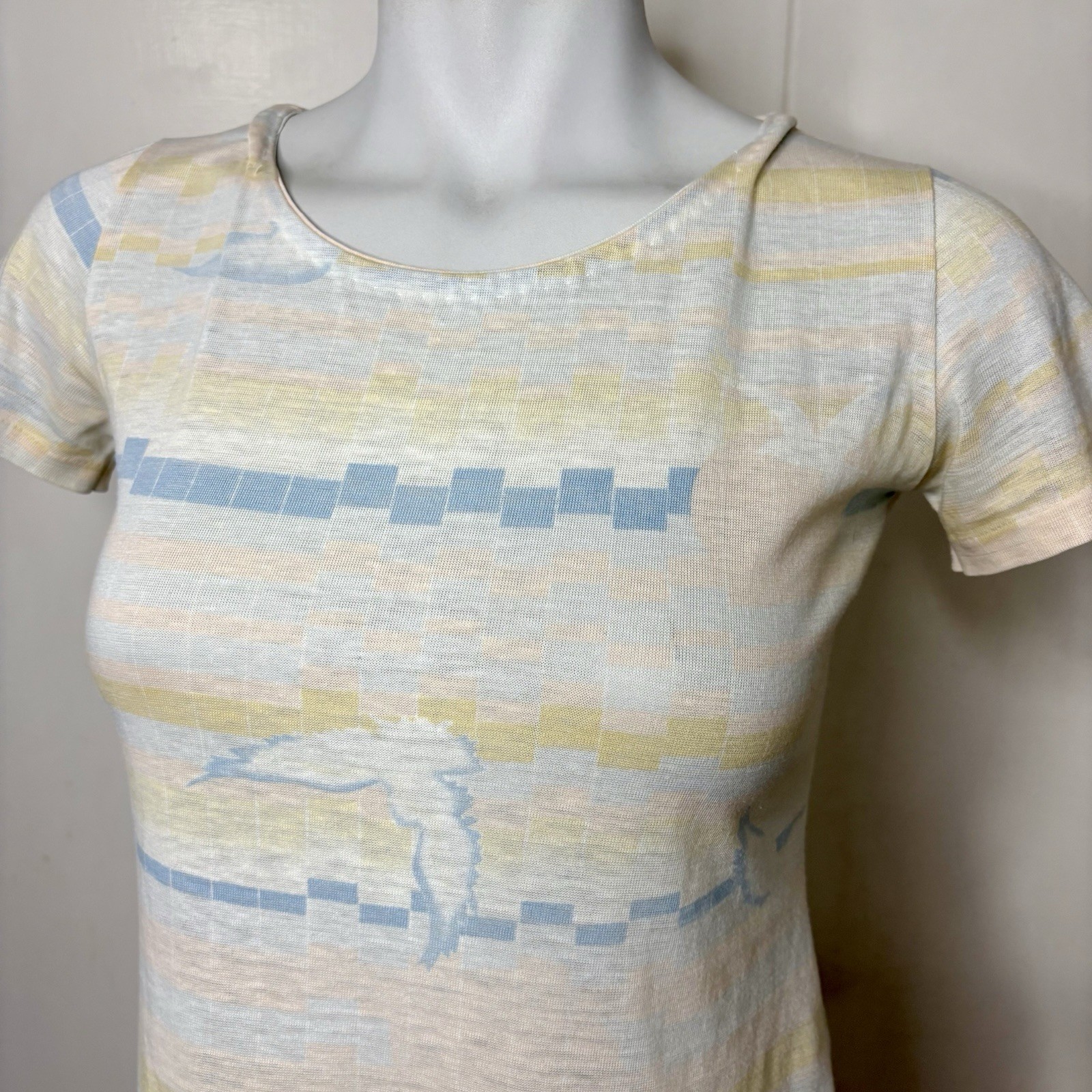 Vintage 70s/80s Pastel Geometric Stripe Western Eagle Graphic Baby Tee T shirt