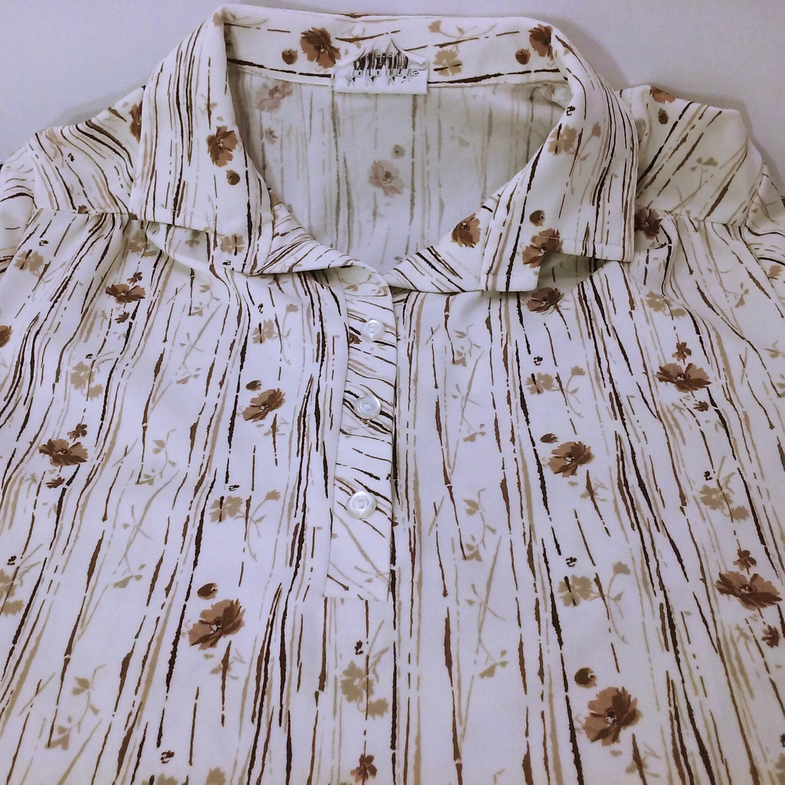 Vintage 70s 80s KoKo Knits of California Polo Top Polyester sz-L Abstract Floral