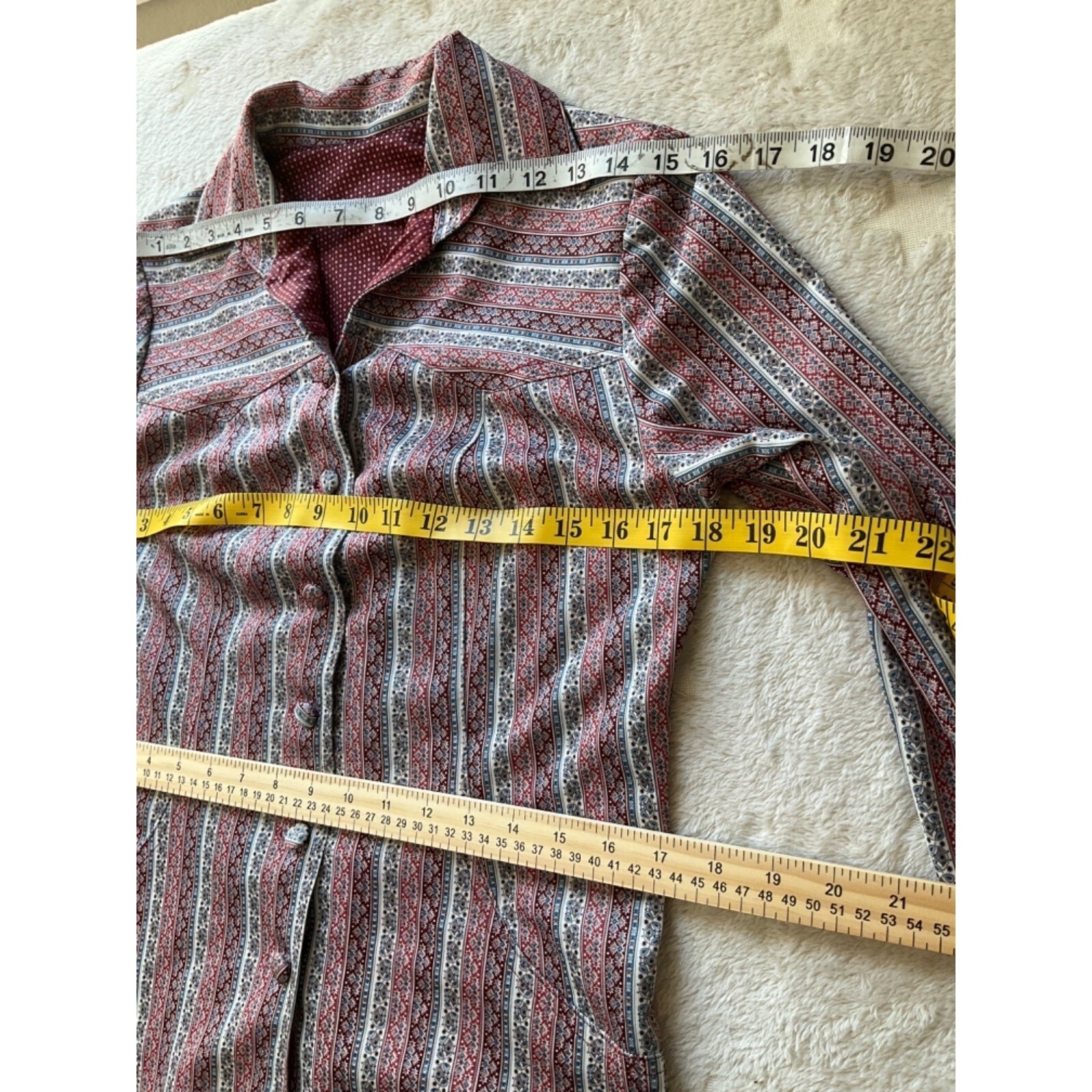 VTG 70’s Handmade Women Small/Medium Button down shirt floral Striped Old Money