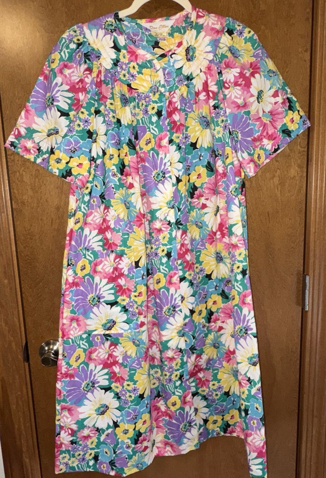 Vintage Duster Housecoat Housedress Snap Robe Loungewear Pastel Medium 60s USA