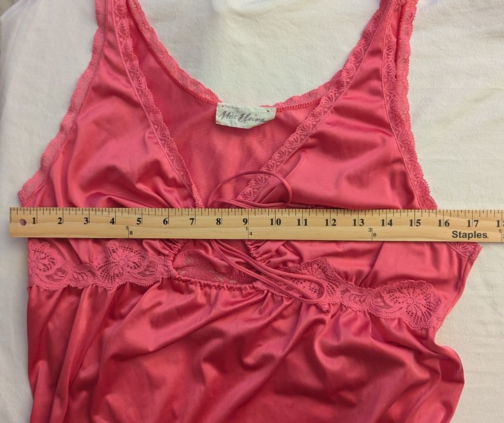 Vtg Miss Elaine Pink Lace Trim Keyhole Maxi Nightgown Slip Dress ILGWU Coquette